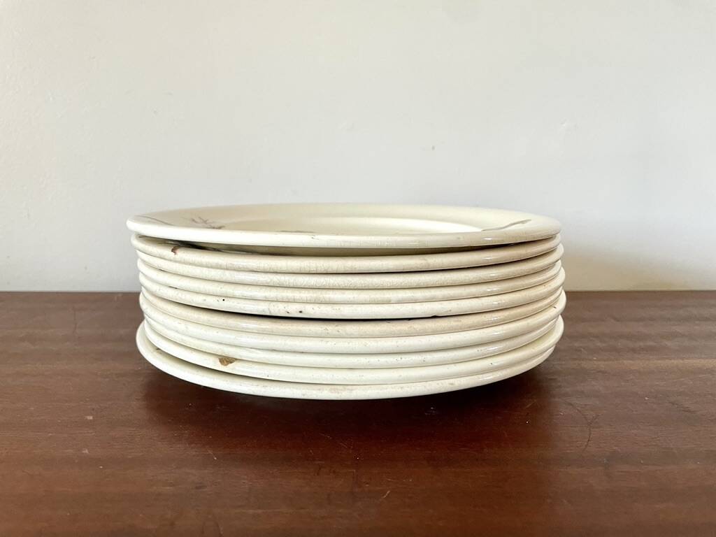Set of 10 sepia plates, Terre de Fer flower pattern, 1900