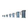 Set of 7 pots of tin measures