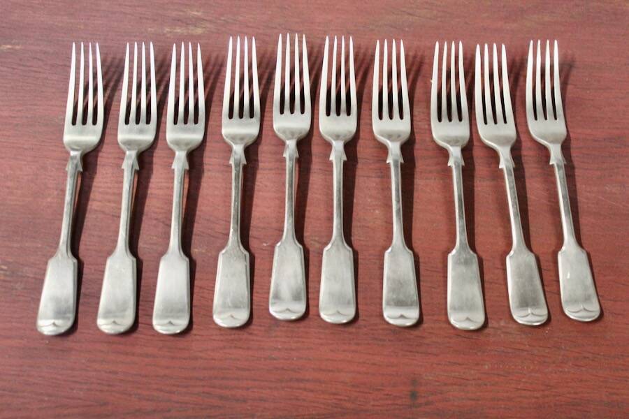 Set of 12 antique Nevada Silver D&A forks