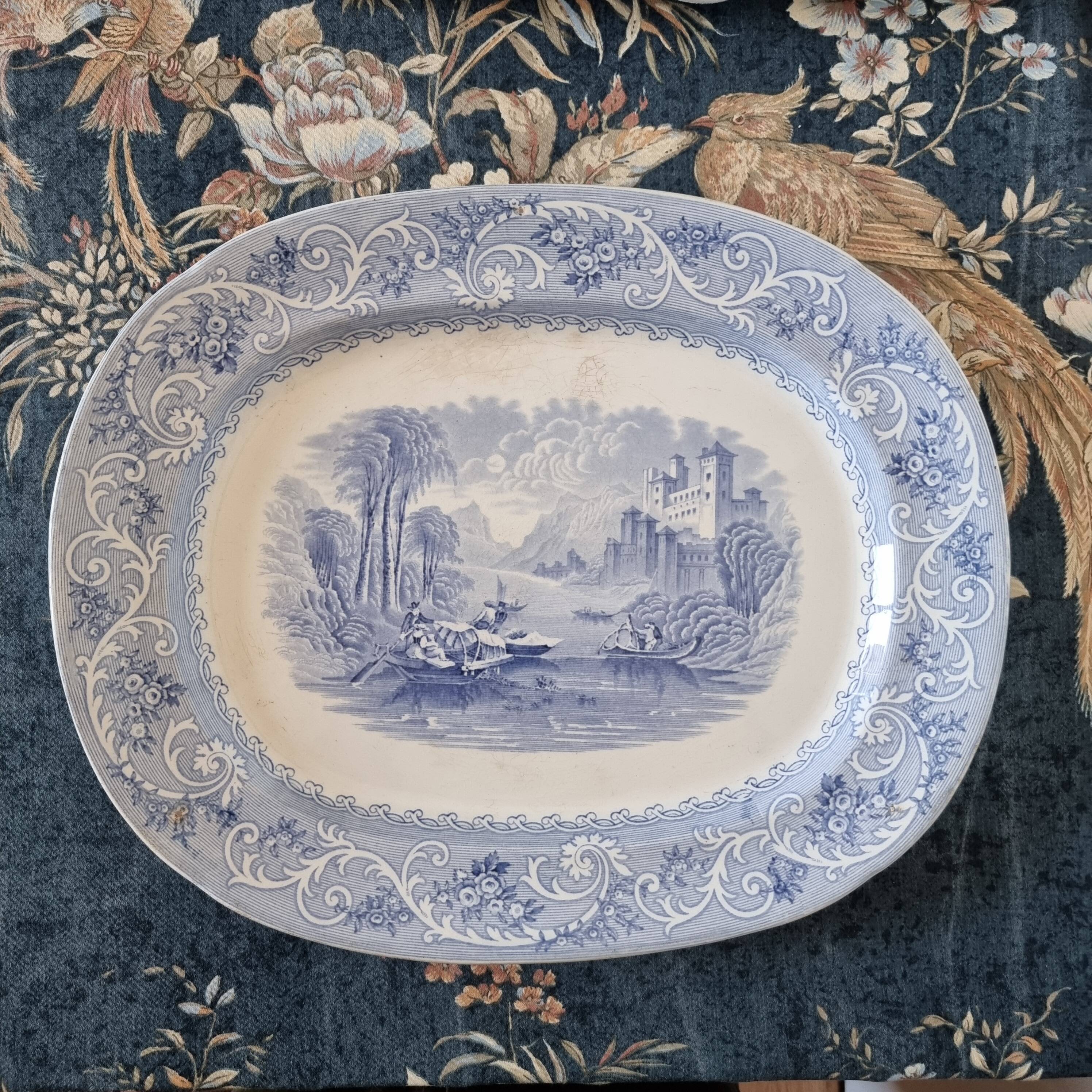 Large English Staffordshire "Rhine" Porcelain Platter or Tray from 1870