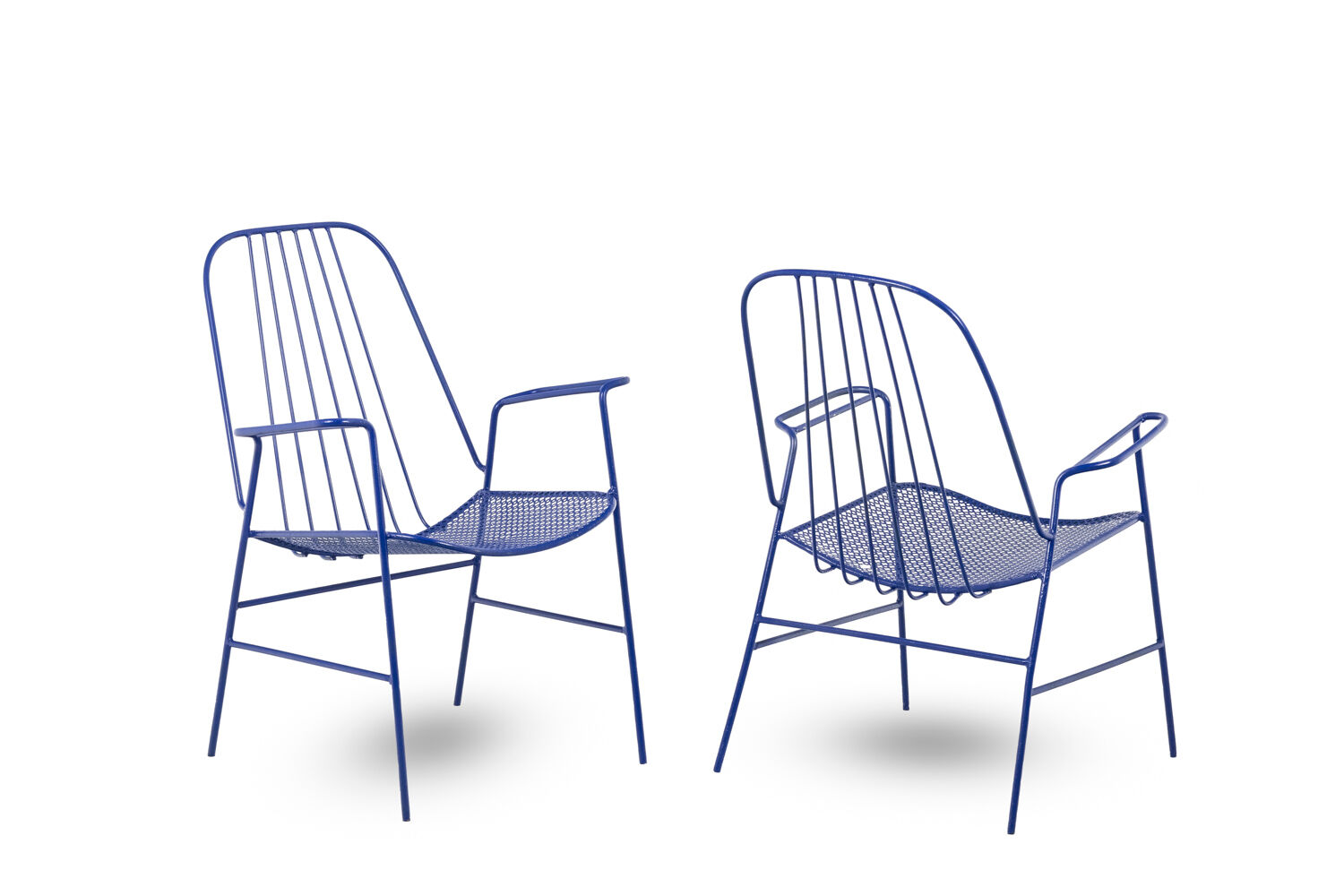 Pair of openwork iron armchairs, 1960s