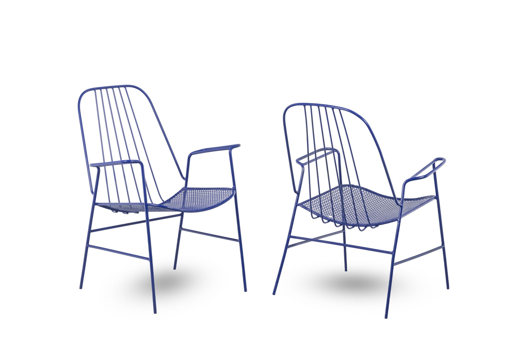 Pair of openwork iron armchairs, 1960s