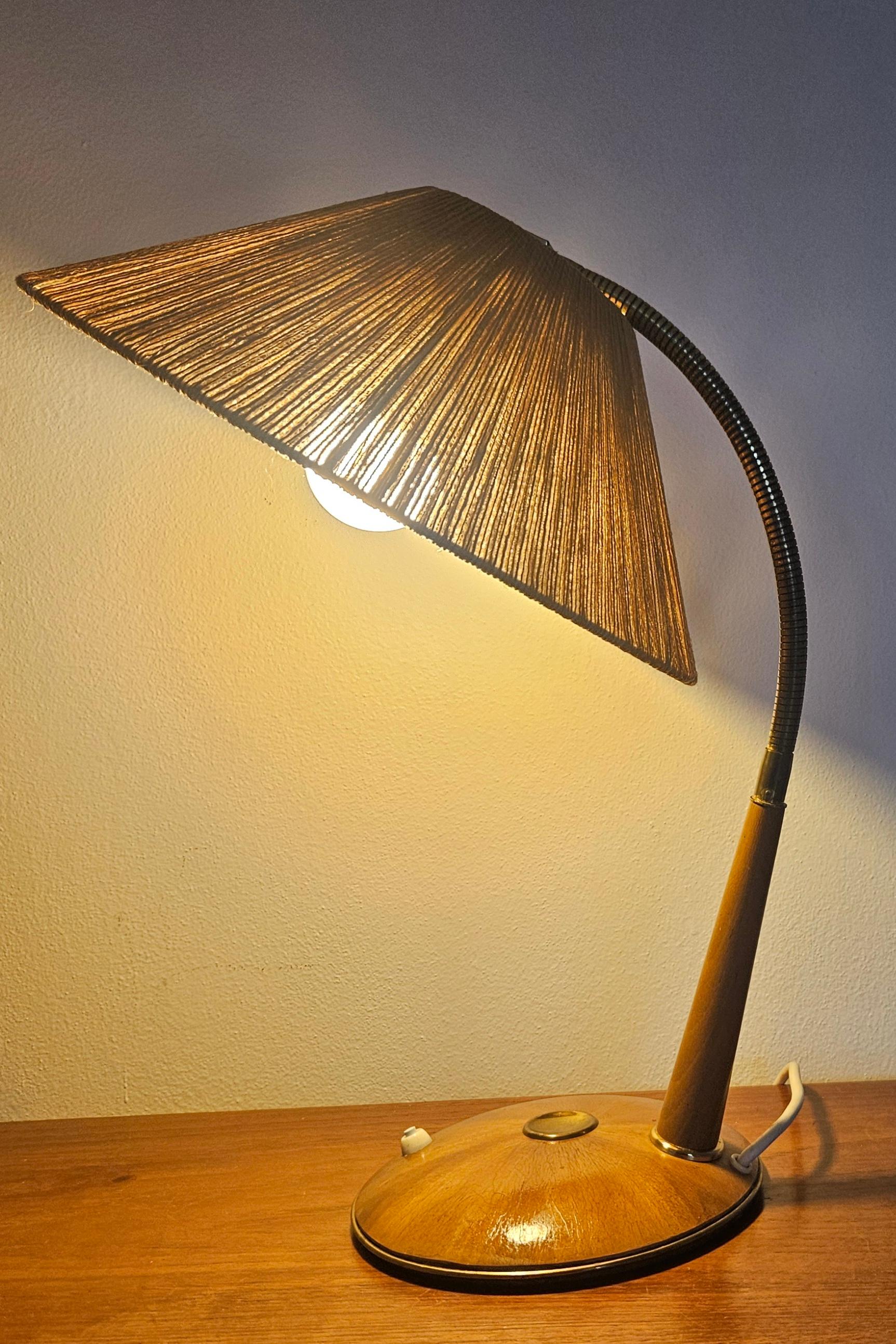 Rare table lamp Temde, teak and sisal, Switzerland, 1960s