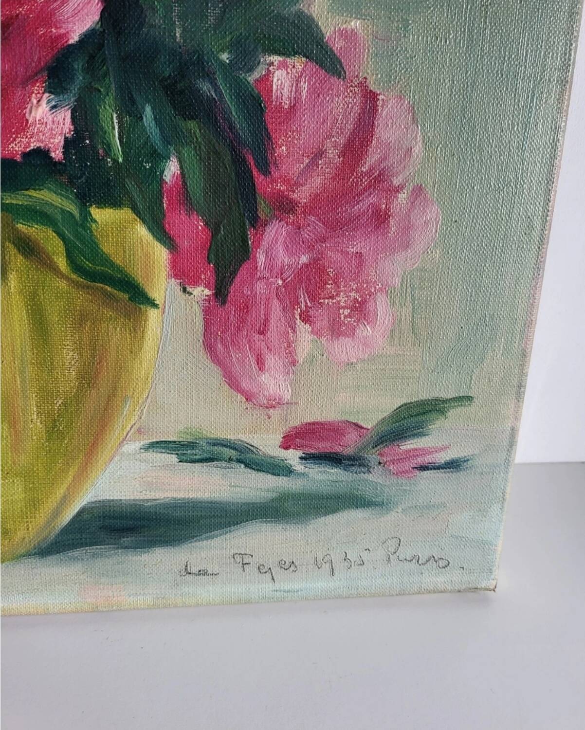 Tableau huile sur toile bouquet de fleurs, XXème