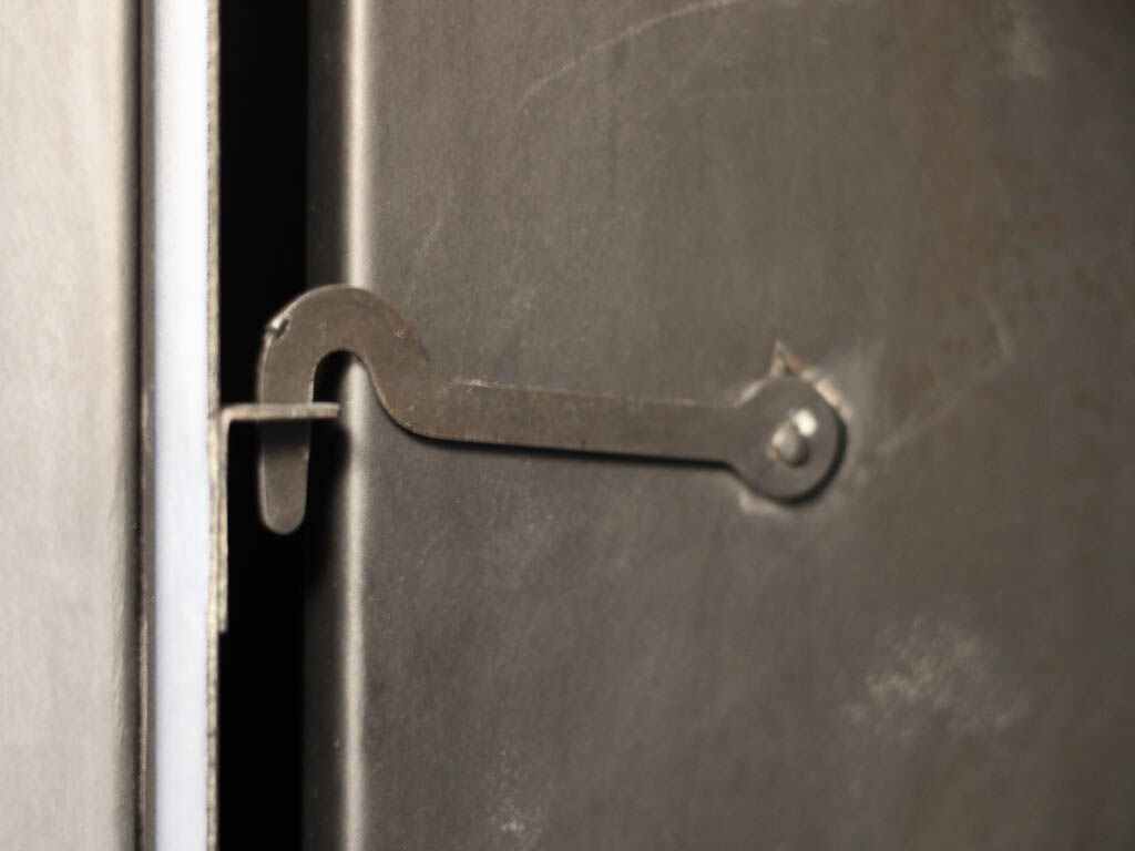 Industrial storage cabinet with 2 brushed steel swing doors, circa 1950
