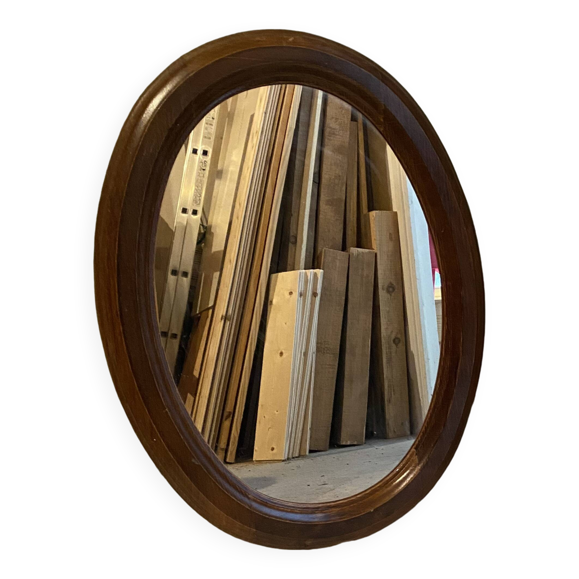 Oval wooden mirror