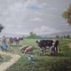 Tableau ancien 1950 la traite des vaches signee R Sarot