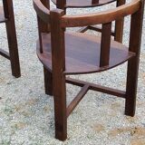 Set of three brutalist tripod armchairs in carved solid oak
