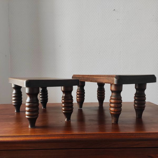 Paire de repose-pied vintage bois massif
