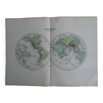 Old physical world map - 1893