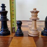 Louis Philippe style chess table and chess game with leather and wood tablets