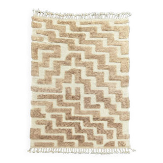 New Berber wool rug - 210x310 cm - Beige and white - Traditional crafts