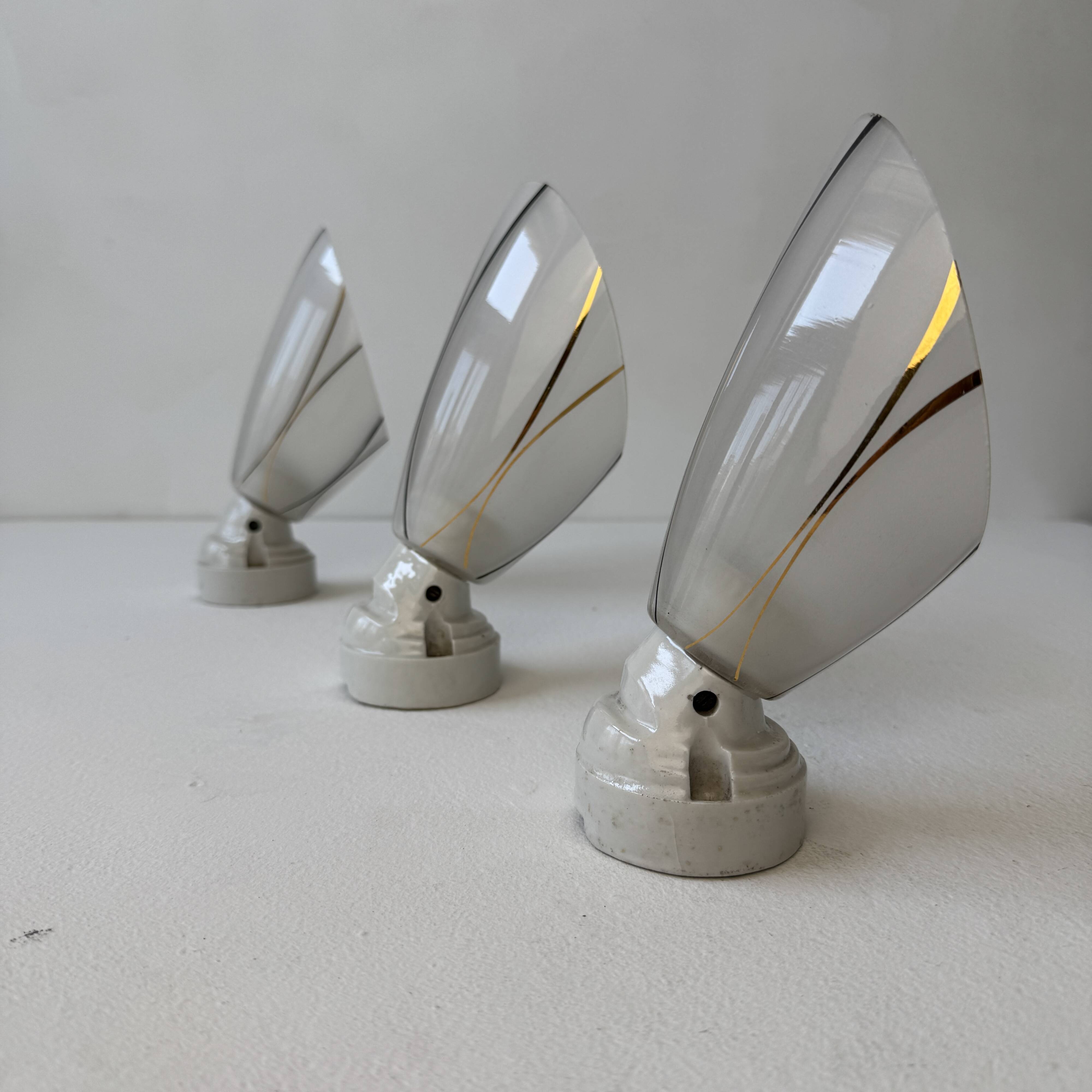 Lot of 3 old 1950 vintage slanted wall lights