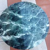Round coffee table in green marble and chrome / vintage base 60s-70s