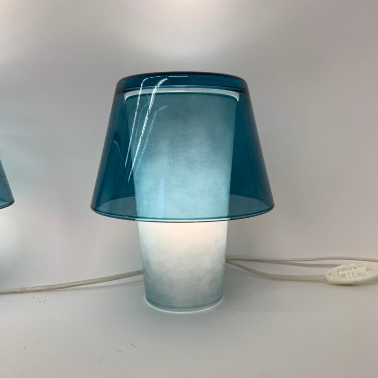 Set of 2 vintage table lamps Ikea Gavik mushroom blue glass