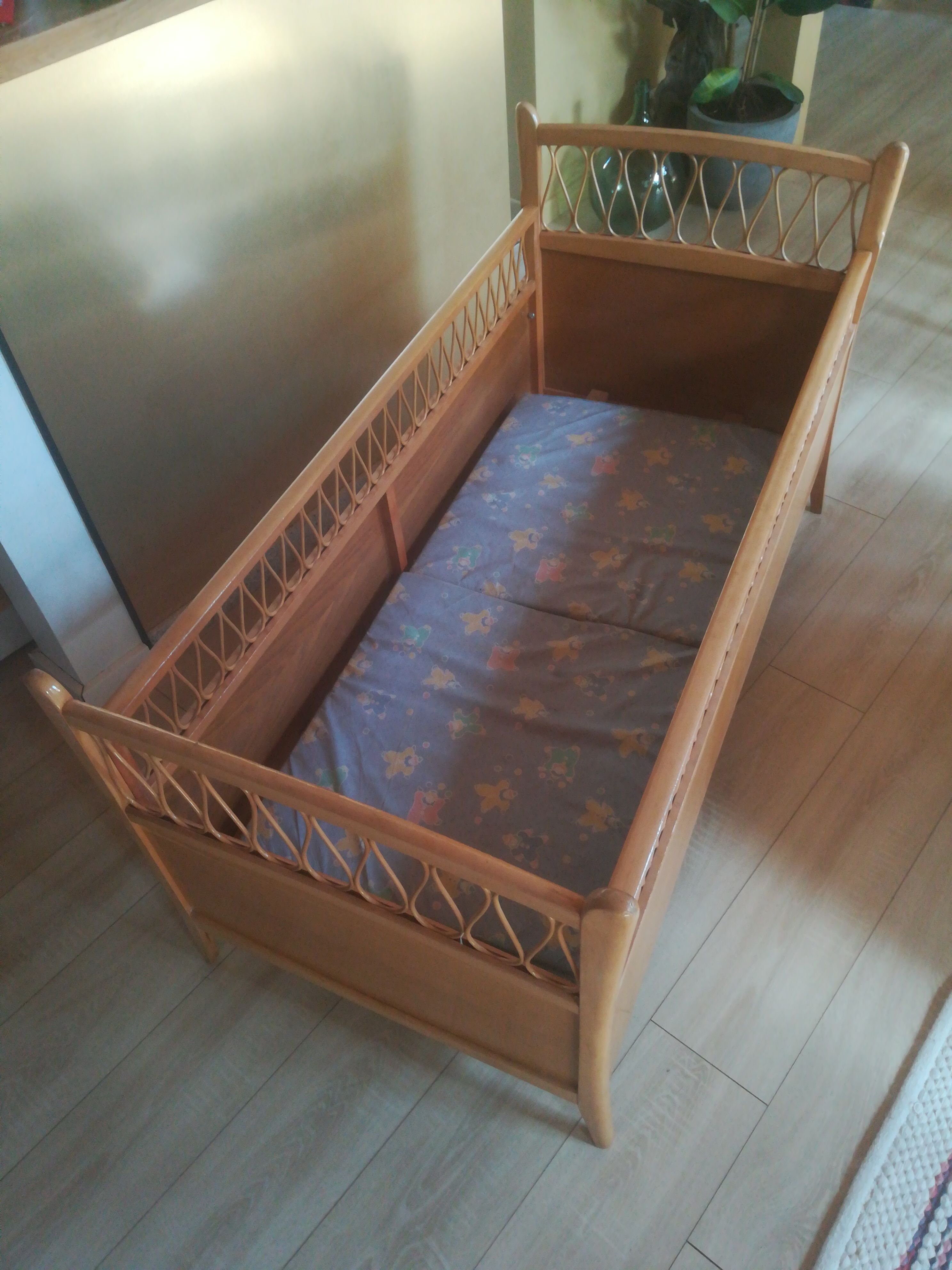 Vintage rattan wooden bed for children