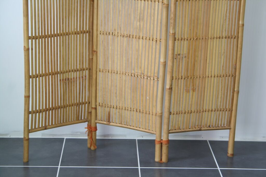 Screen 3 panels bamboo, rattan and wicker 1970 vintage