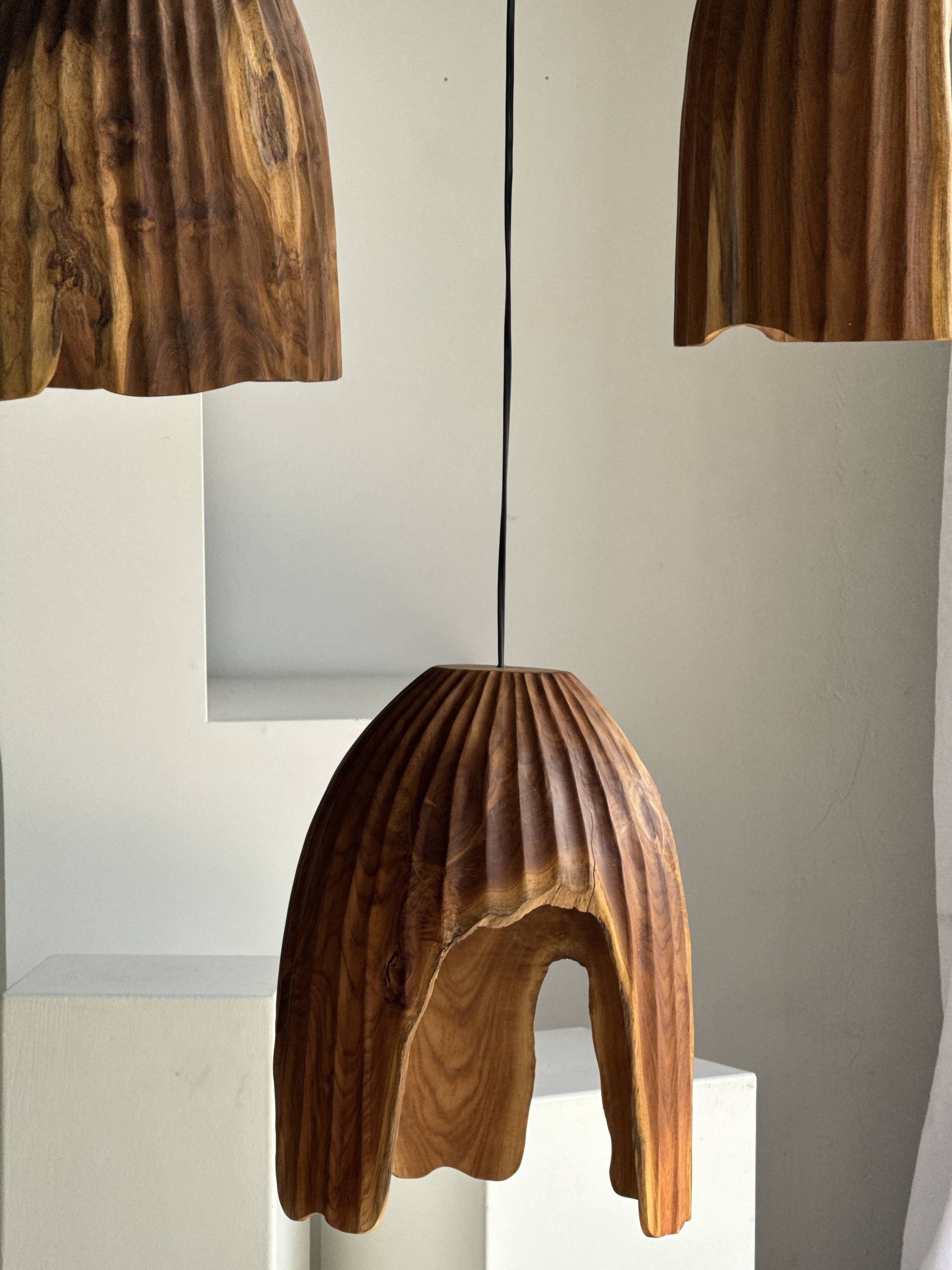 Large suspension or lampshade in organic natural teak, tubular H40 D30.