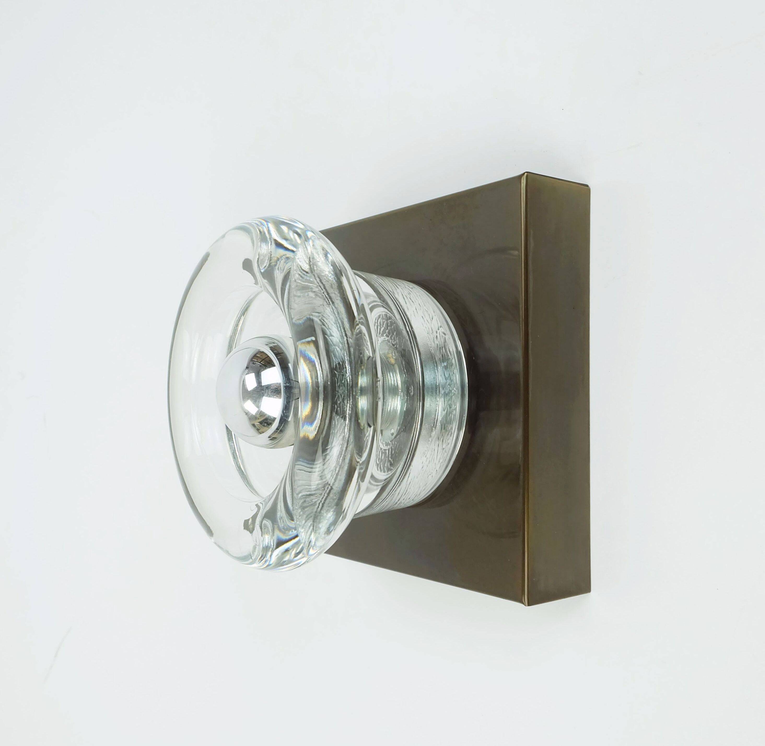 1960s 70s space age sconce by cosack-leuchten metal and thick glass