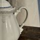 White earthenware teapot with blue and silver trim H22.5