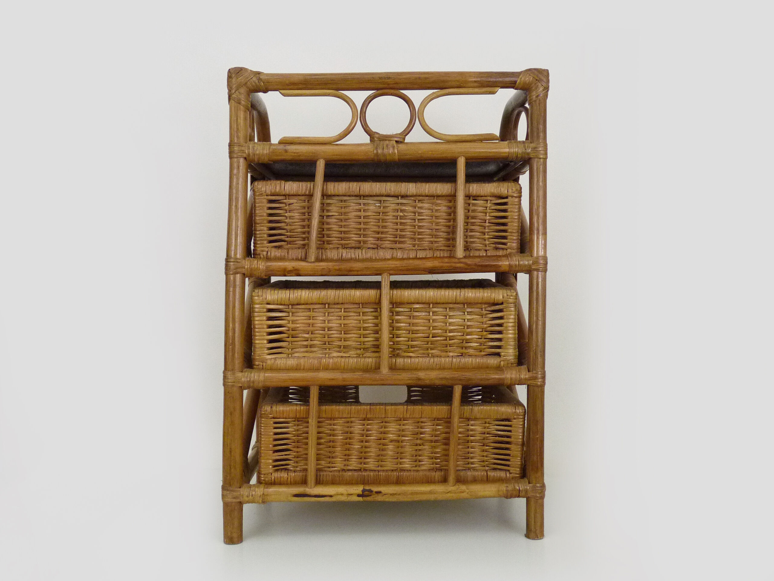 Vintage wicker rattan storage cabinet with 3 drawers