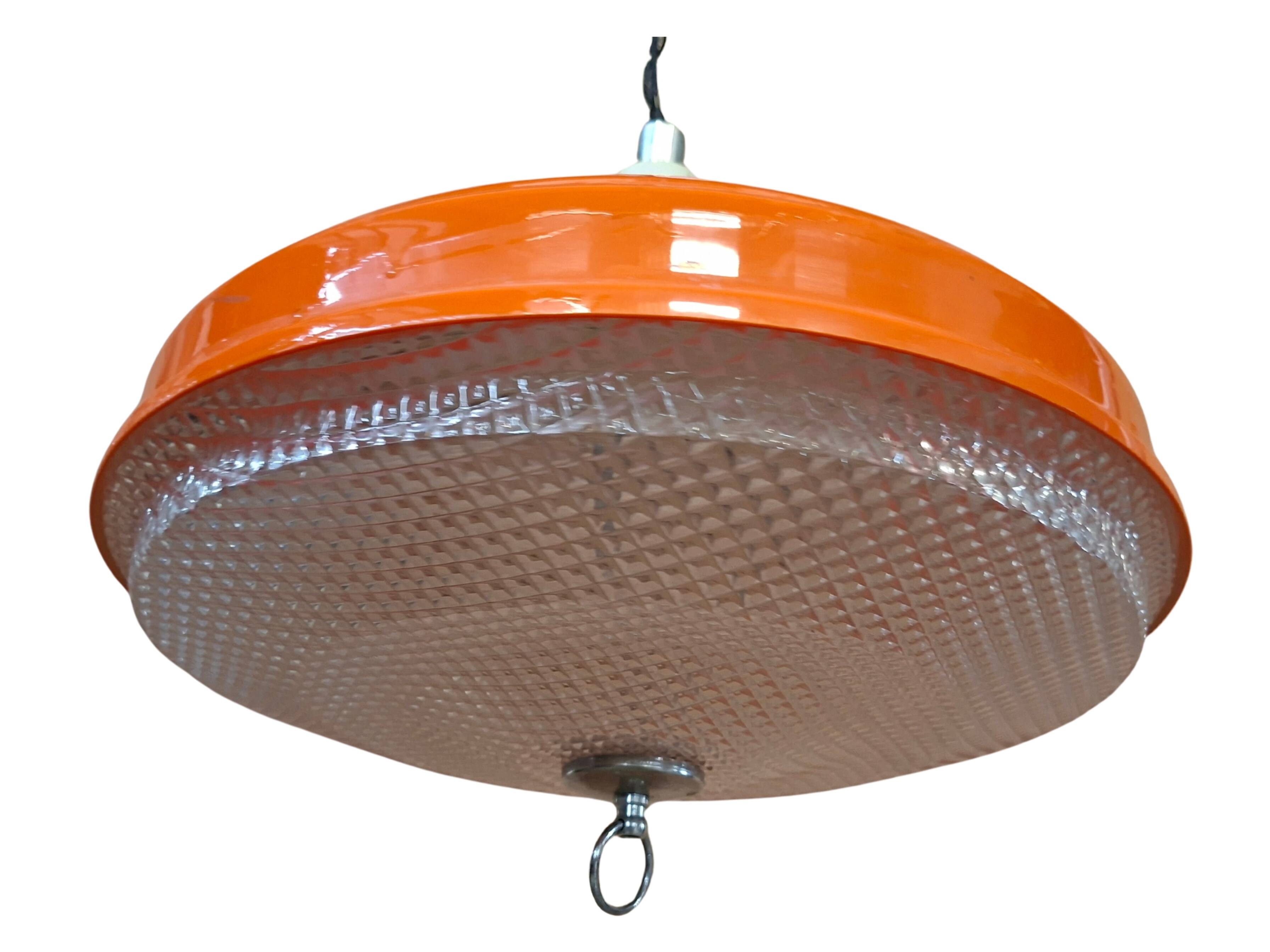 Lampadario Vintage Anni '70 Space Age – Arancione e Cristallino – Ø 38cm