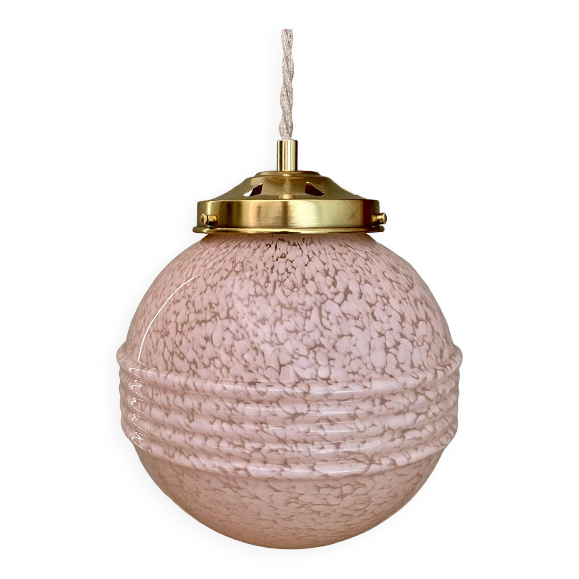 Vintage globe pendant lamp in pink Clichy glass