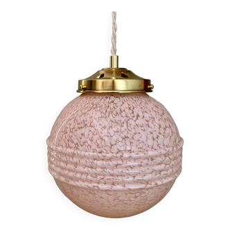 Vintage globe pendant lamp in pink Clichy glass