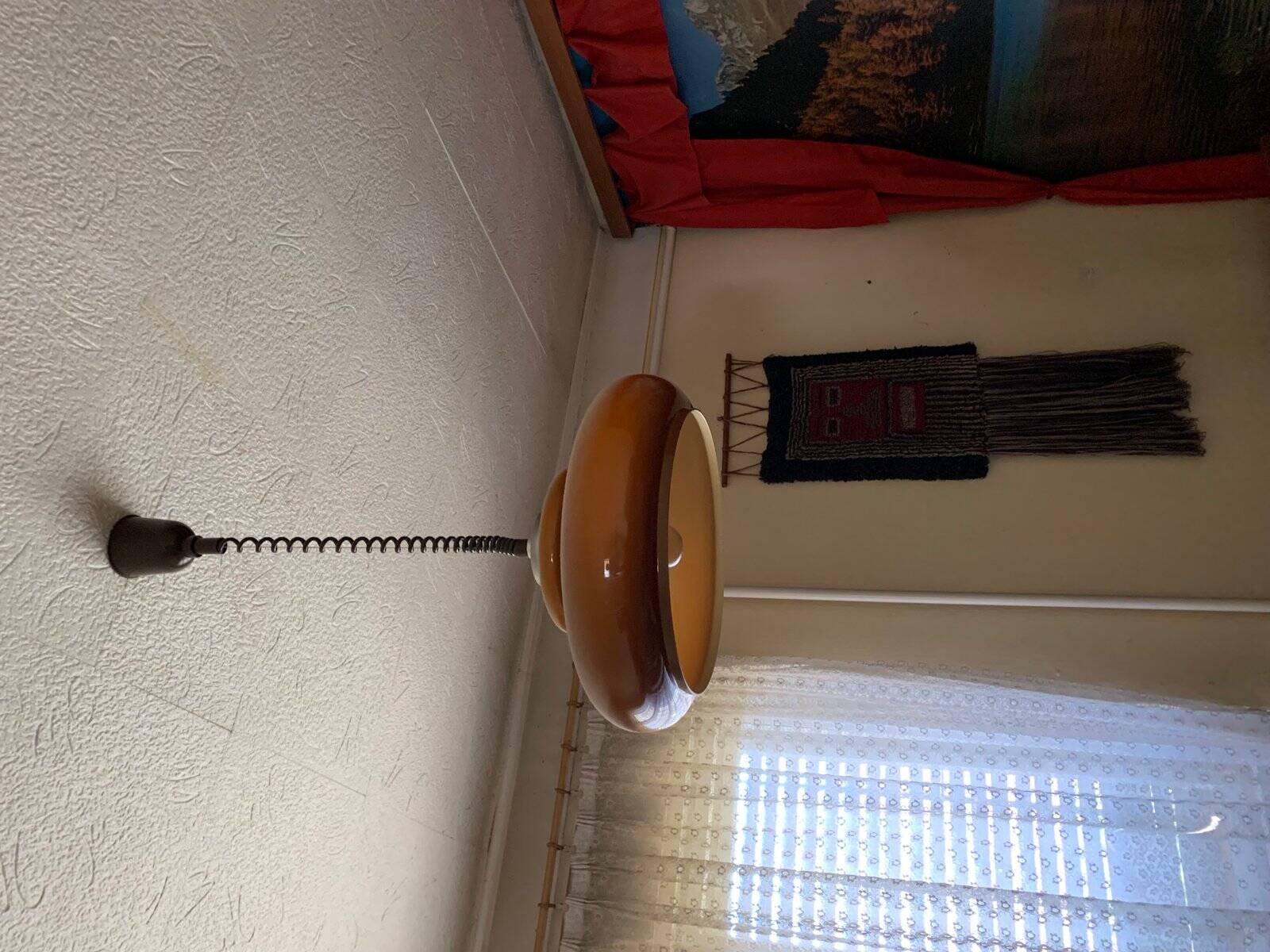 Vintage brown plastic ceiling light with spiral suspension, 1960s, Czech Republic.