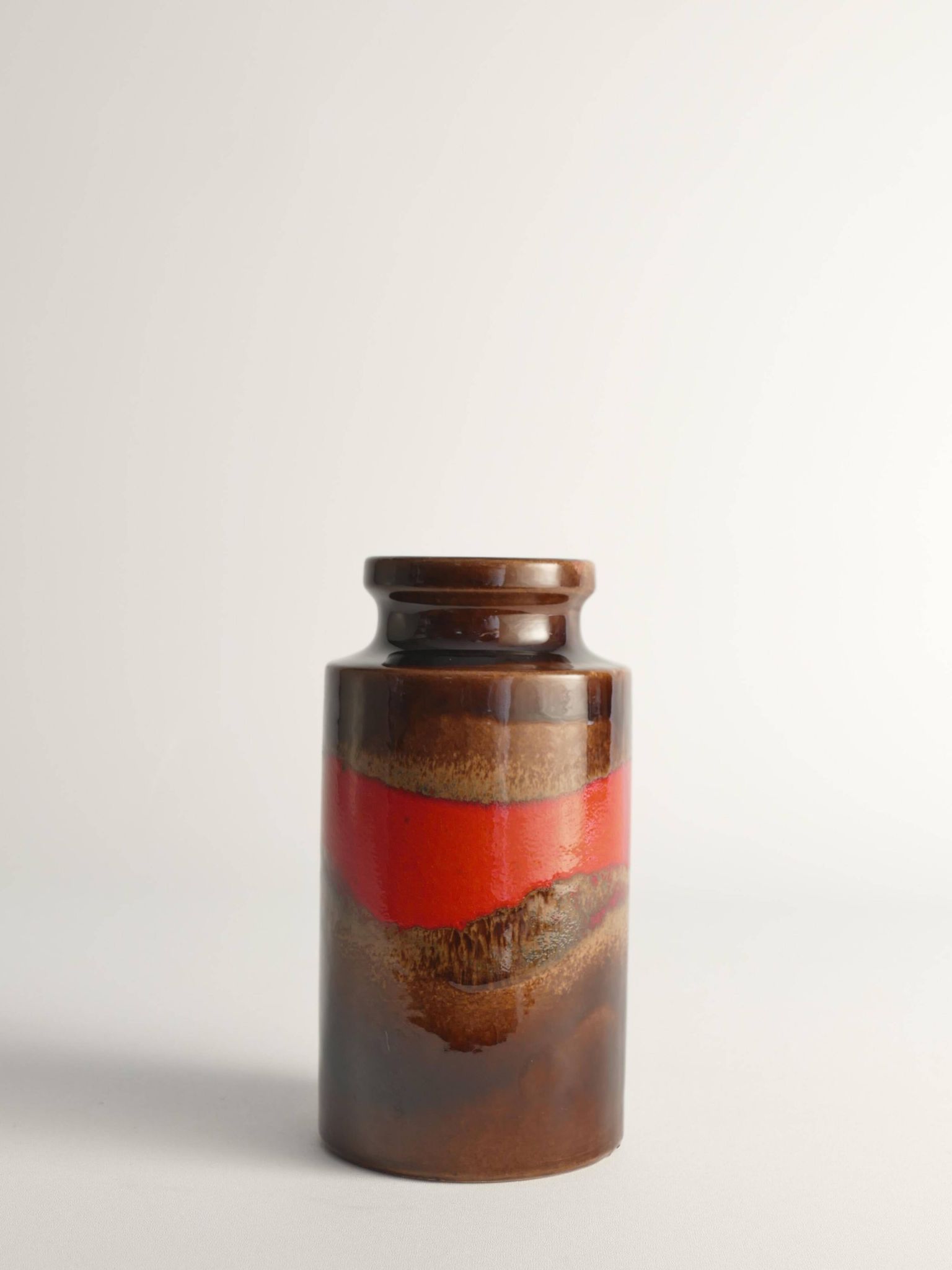Mid-century Modern Fat Lava Red and Brown Stoneware Vase by Scheurich, W Germany
