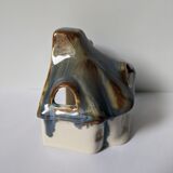 Blue and brown house-shaped photophore of Sandstone Cloud - H: 10cm