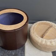 brown leatherette Pouf 1970s by VEB model 26W Raphael