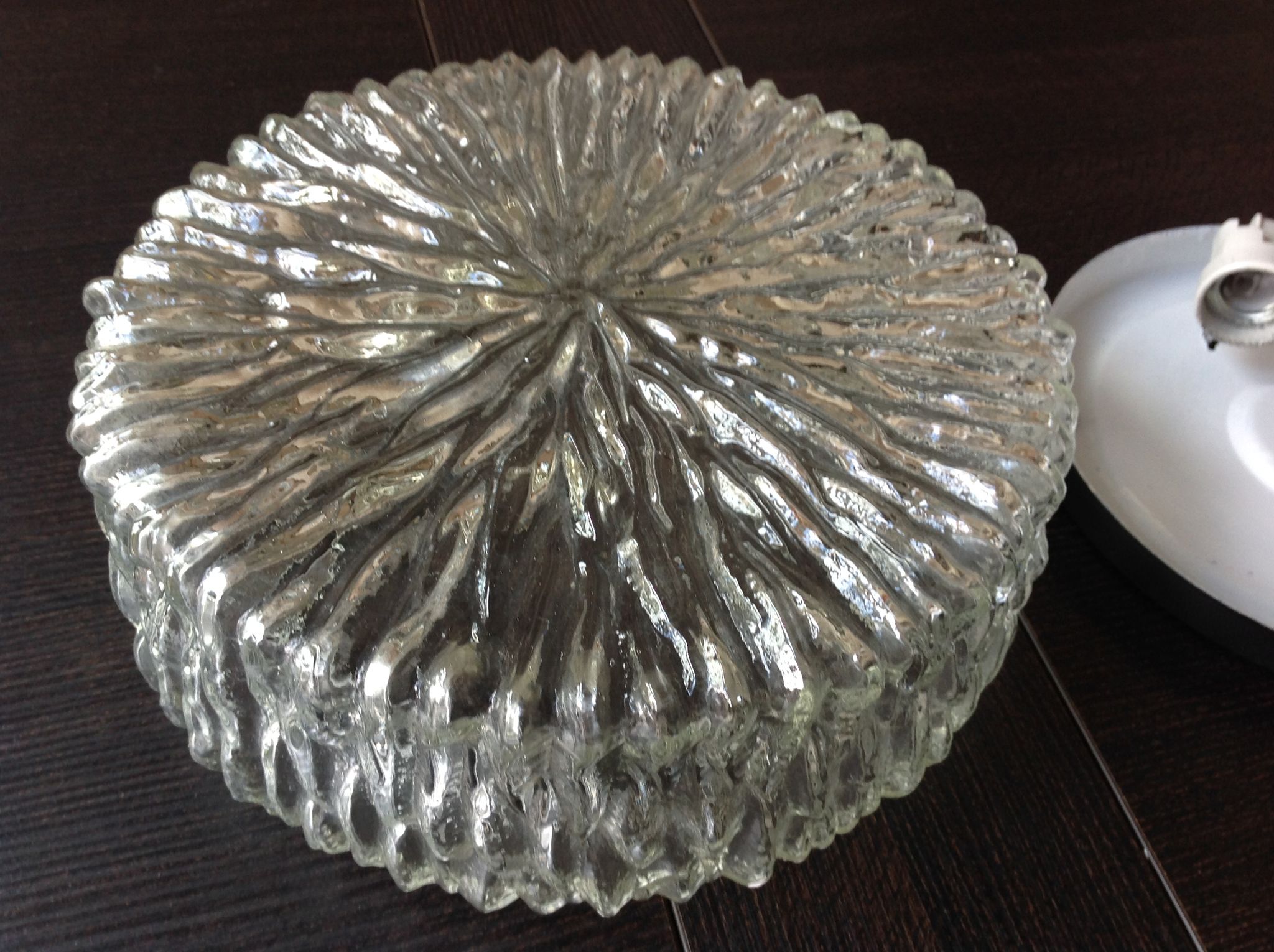 Round ice glass ceiling lamp, vintage 60s-70s