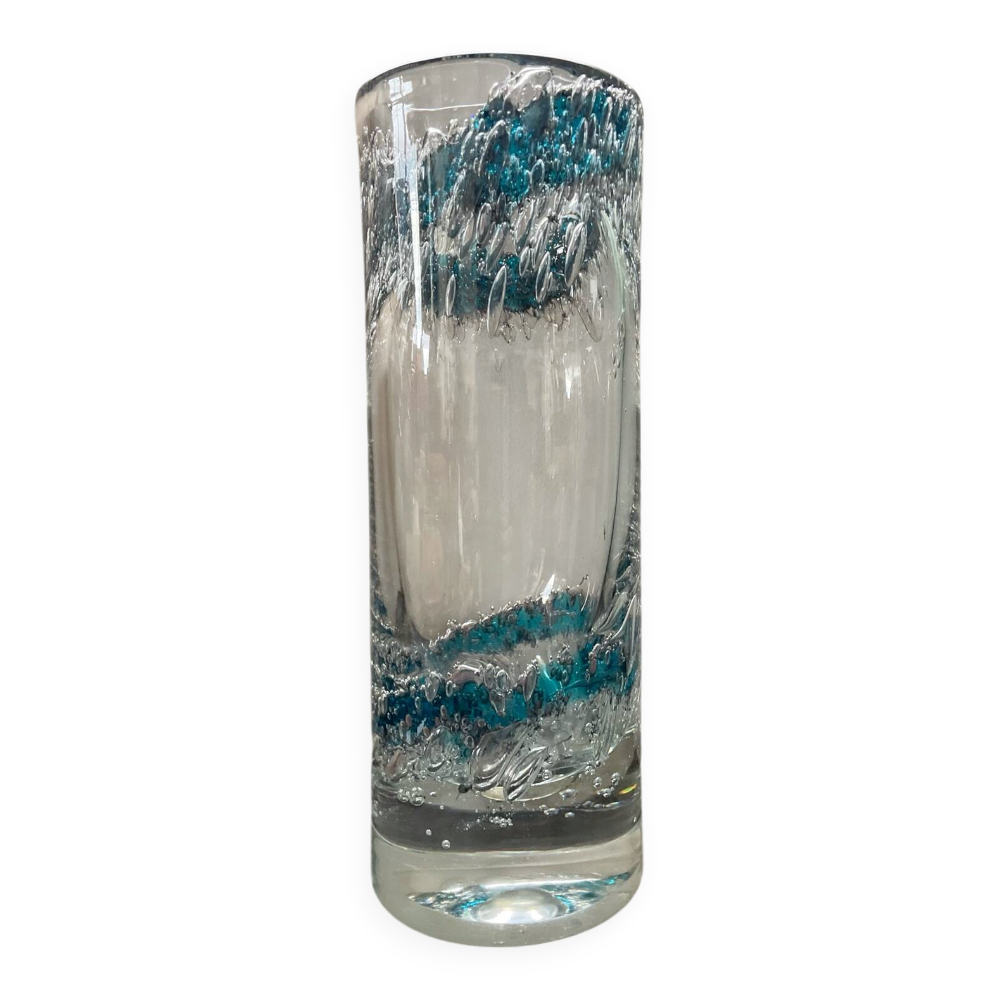 Vintage cylindrical crystal vase with inclusion