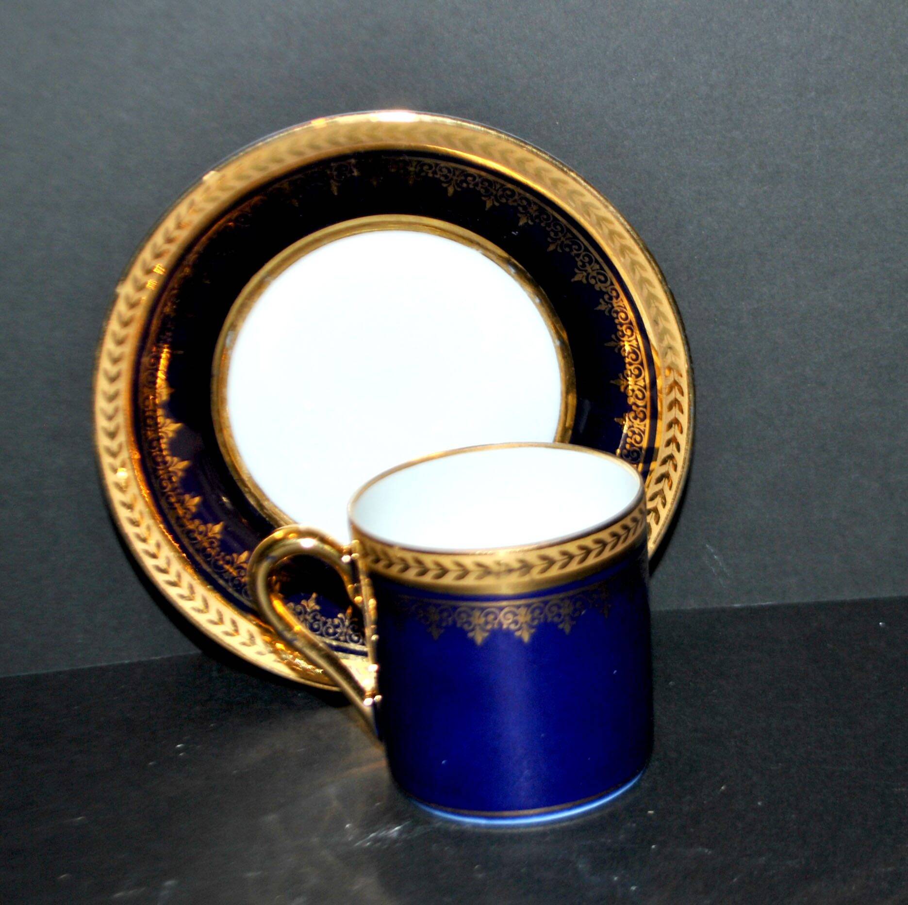 Limoges DC cobalt blue and gold porcelain litron coffee cup