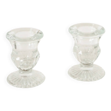 Paire de petits bougeoirs en verre moulé, 1950