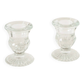 Paire de petits bougeoirs en verre moulé, 1950