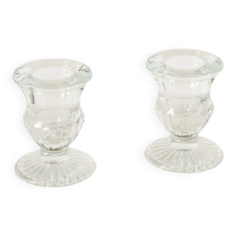 Pair of small moulded glass candle holders, 1950