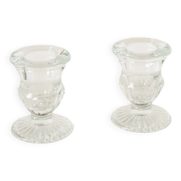 Pair of small moulded glass candle holders, 1950