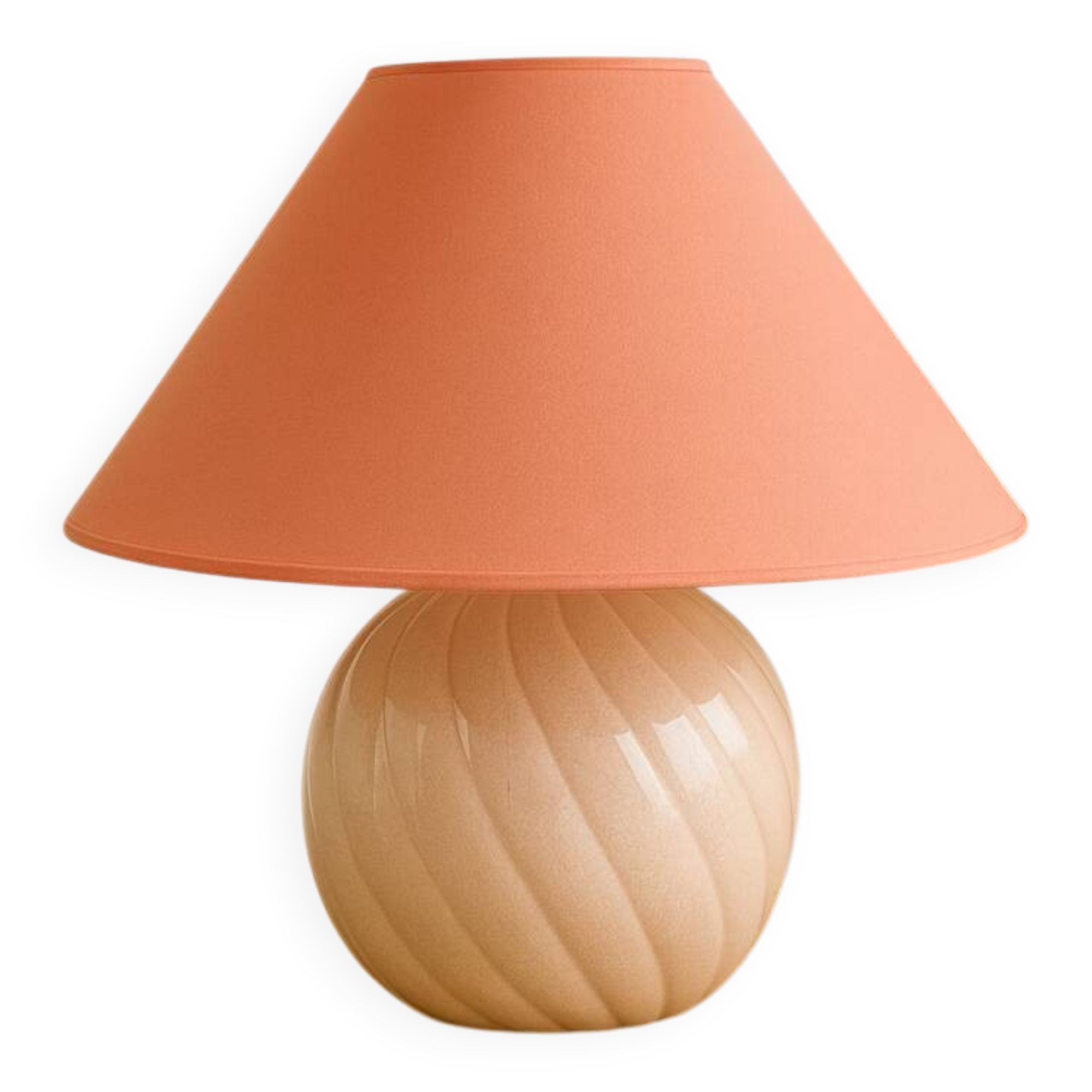 Vintage powder pink ceramic lamp with coral shade