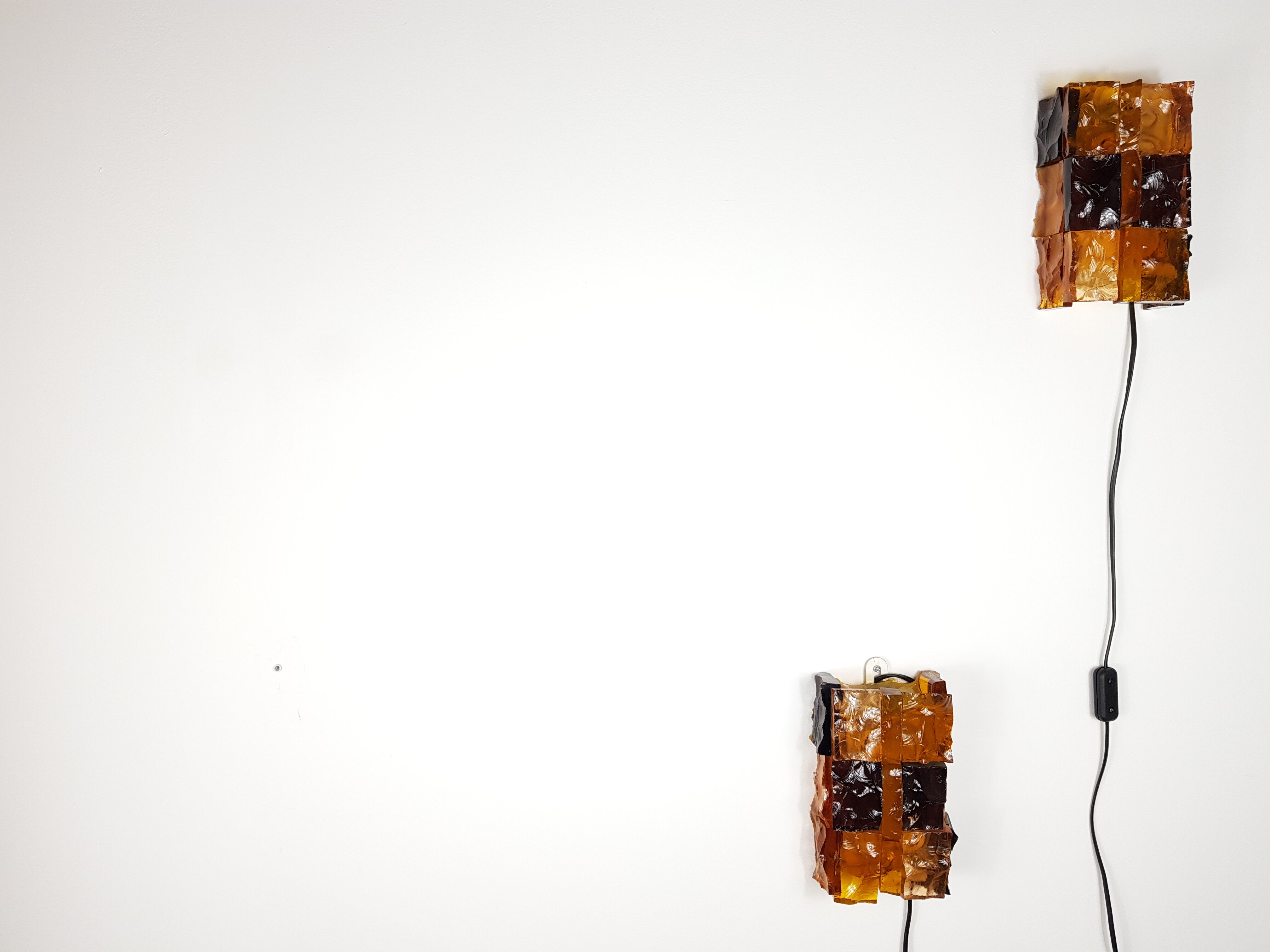 Pair of brutalist wall light in cut glass by Jean Simon Labret