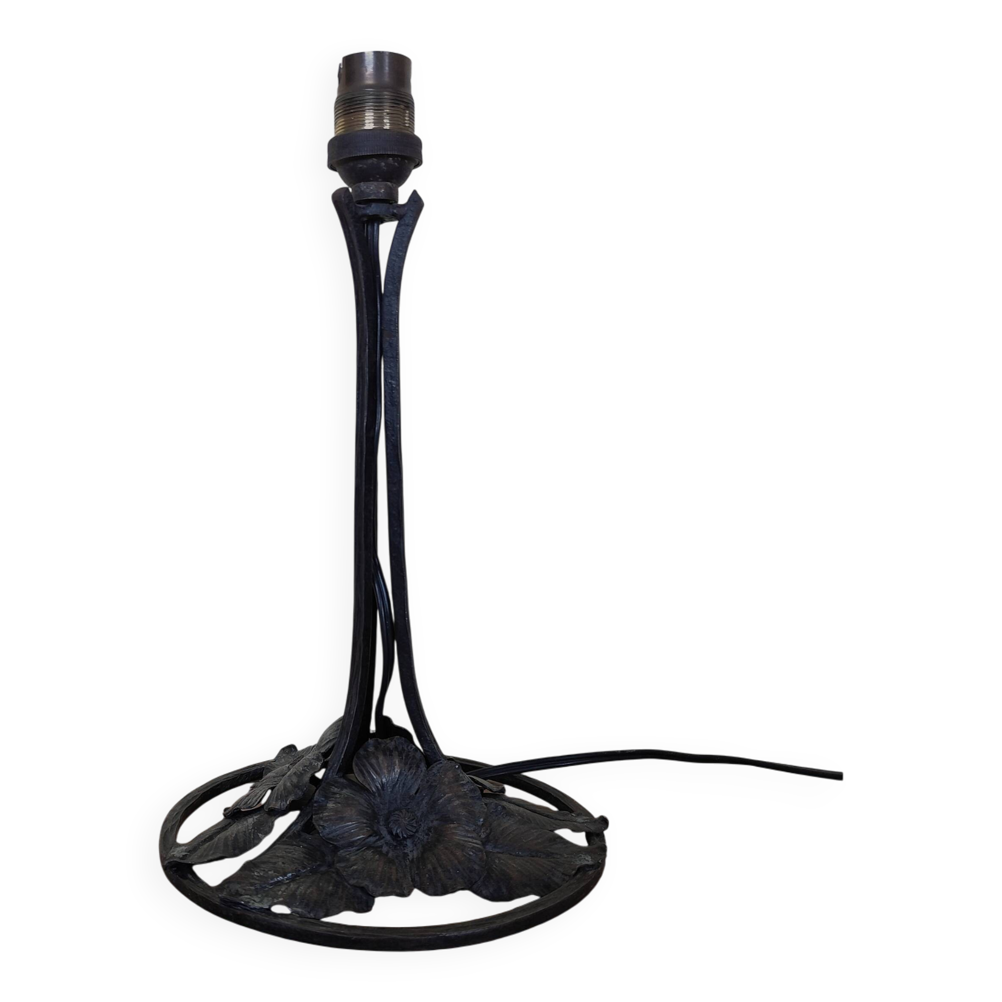 Wrought iron lamp - Art Nouveau lamp, black metal, plant decoration.