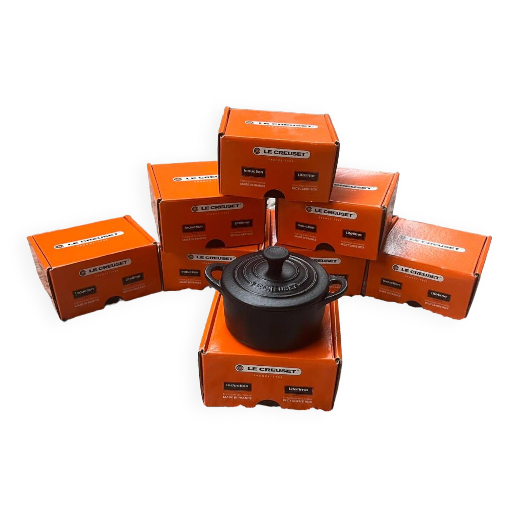 Set of 7 mini cast iron casserole dishes from Le Creuset