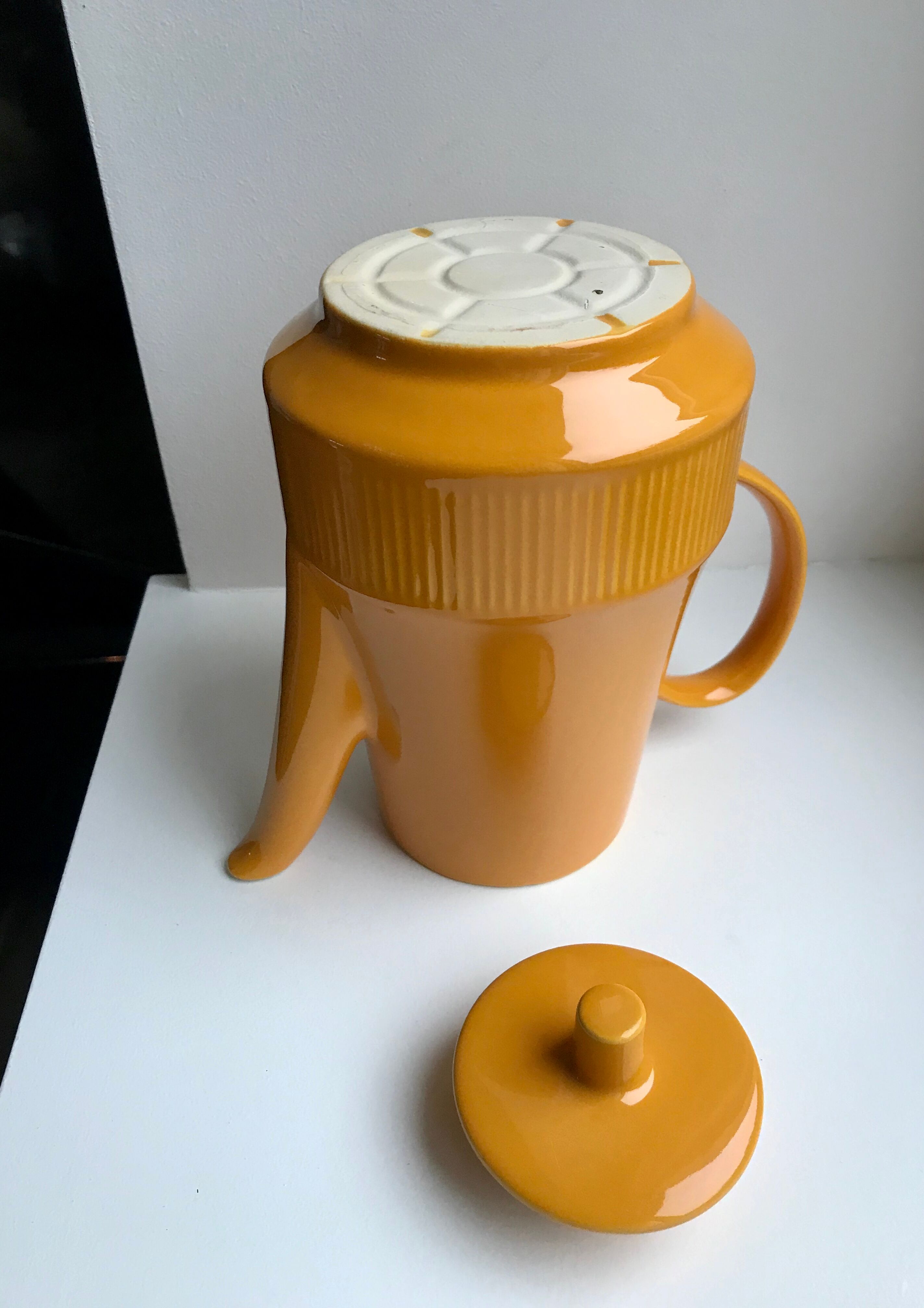Vintage ceramic yellow-orange teapot, coffee maker