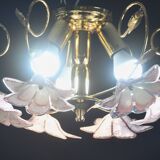 Set of 2 Charming Murano Vintage Ceiling Light Pink Flowers, 1970s