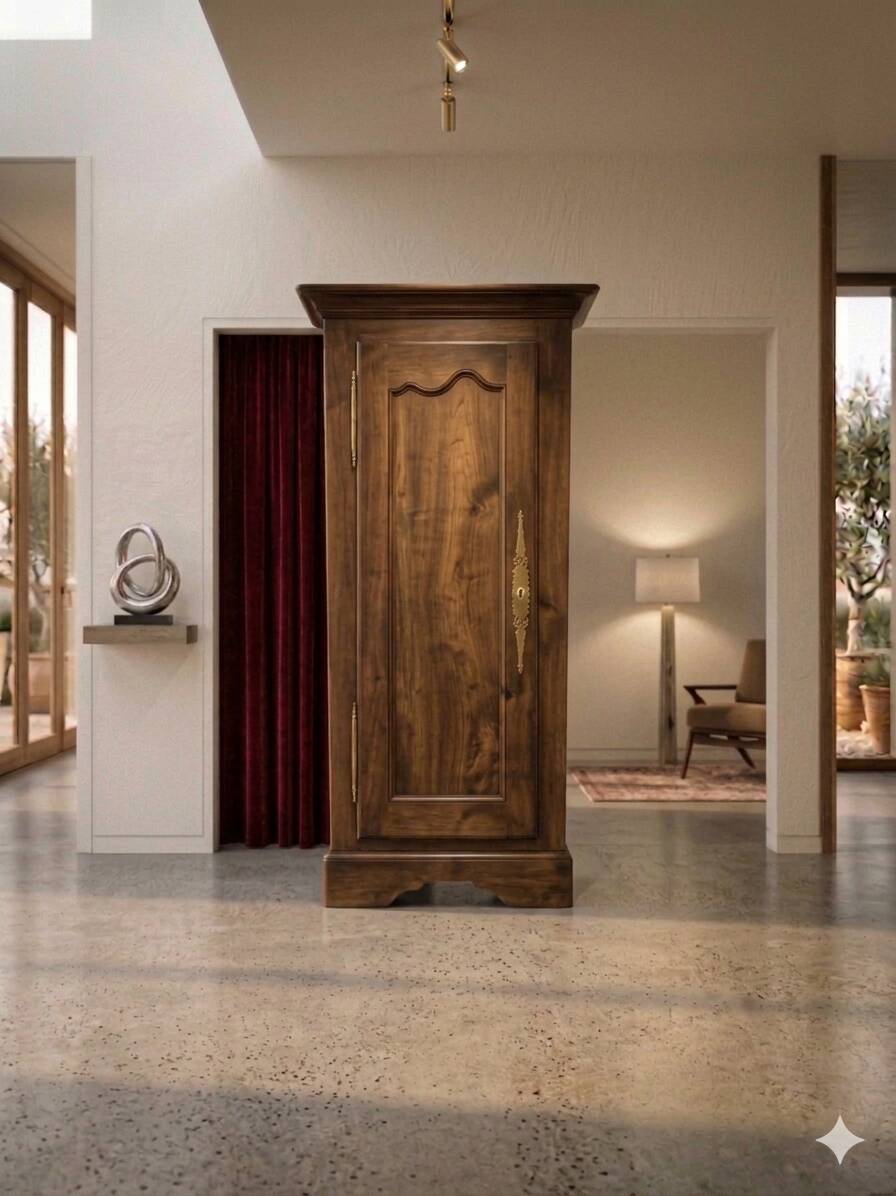 Vintage Louis Philippe style bonnetière wardrobe from the 1800s in cherry wood.