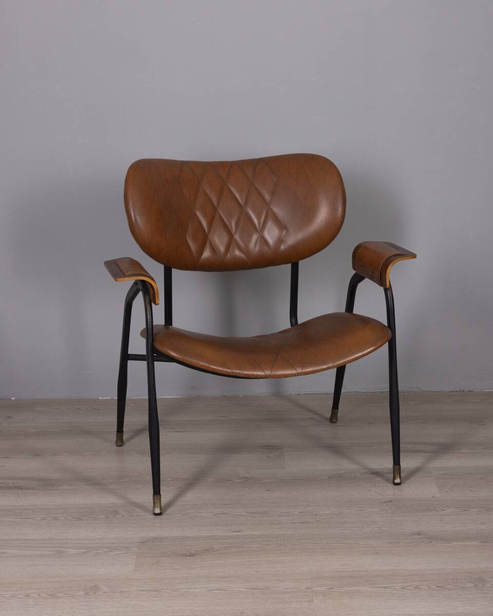 Vintage leather chair by gastone rinaldi for rima, 1950s