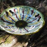 Openwork fruit cup with yellow and red drips - Fat lava, West Germany - 70s