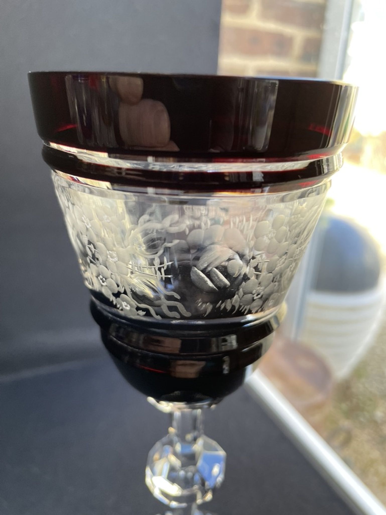 Josephinenhütte - red wine glasses (5) - Art Nouveau - Cut and engraved Crystal Roemer