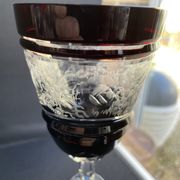 Josephinenhütte - red wine glasses (5) - Art Nouveau - Cut and engraved Crystal Roemer